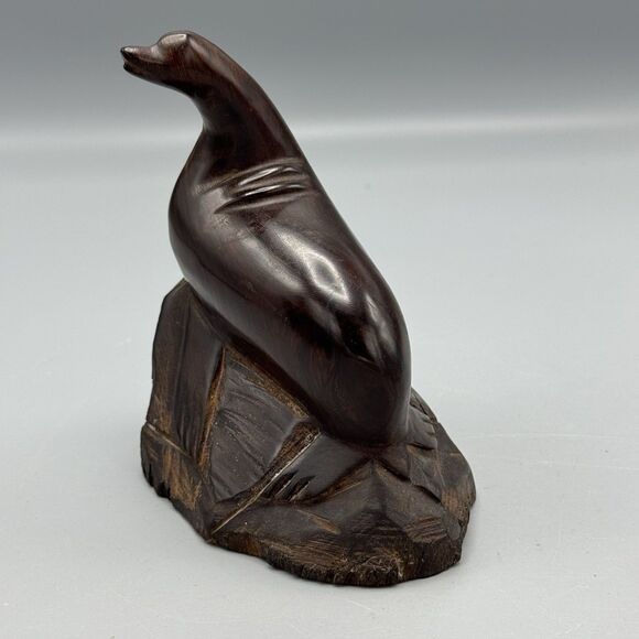 Vintage Hand Carved Ironwood Seal Sea Lion Figurine Sculpture MCM Nautical 5.5"T - Picture 1 of 7